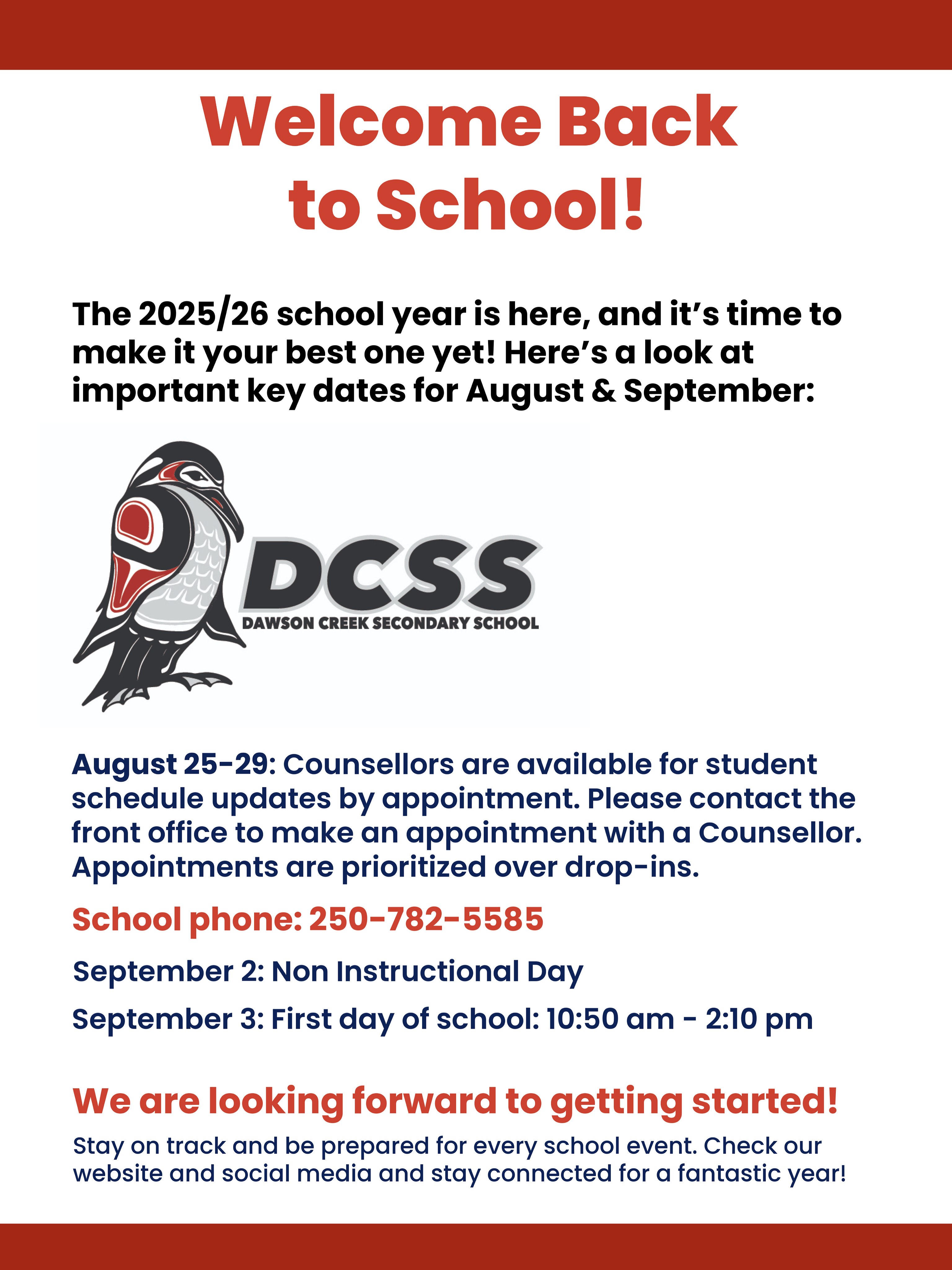 Welcome Back to School DCSS South Peace! 