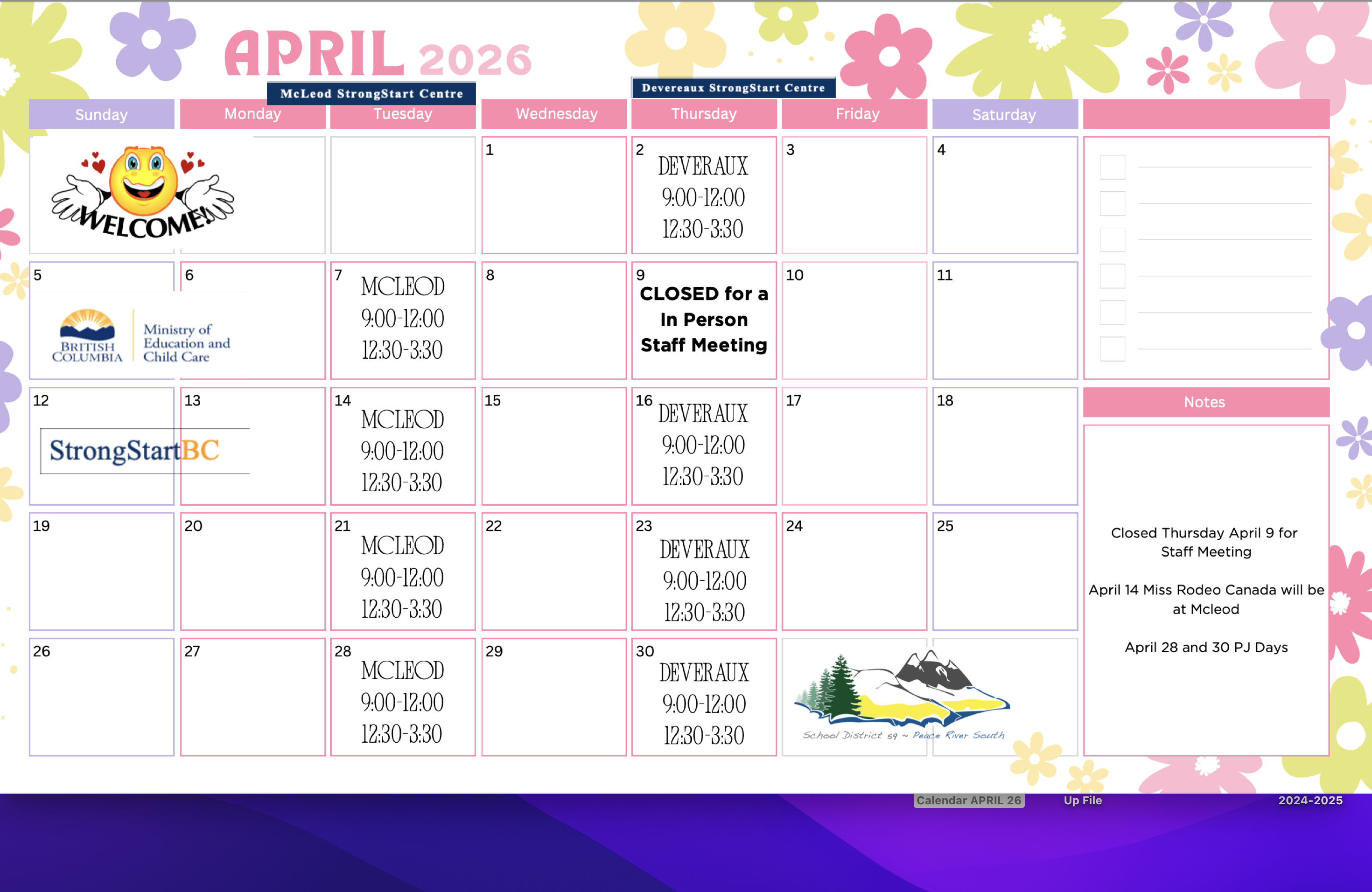Strong Start Calendar April 
