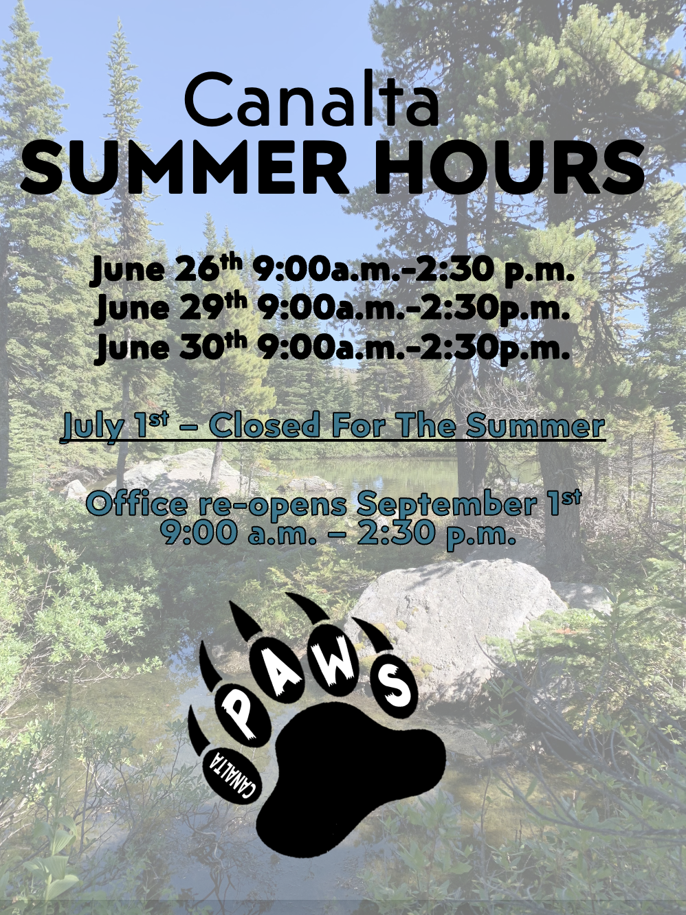 Canalta Summer Hours 2026