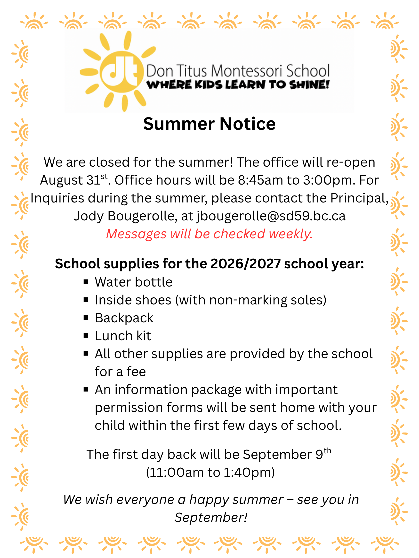 Summer Notice 