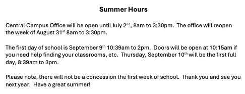 Summer Hours