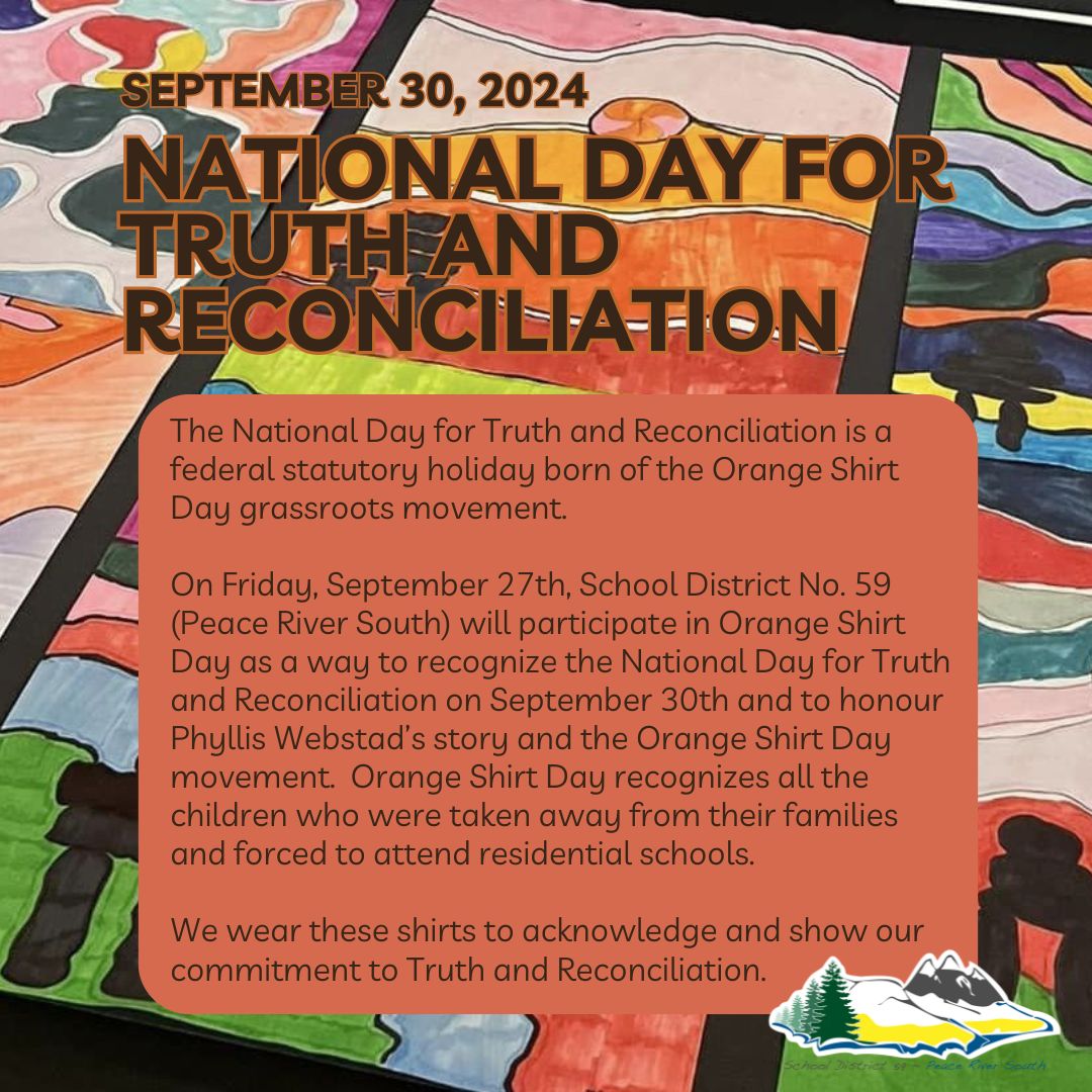 SD59 Wears orange shirts as commitment to Truth and Reconciliation.